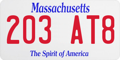 MA license plate 203AT8