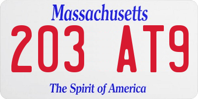 MA license plate 203AT9