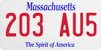 MA license plate 203AU5