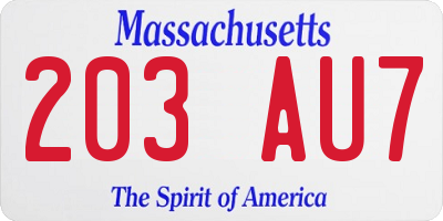 MA license plate 203AU7