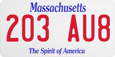 MA license plate 203AU8