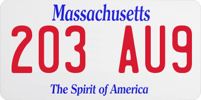 MA license plate 203AU9