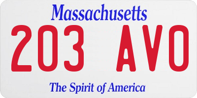 MA license plate 203AV0