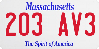 MA license plate 203AV3