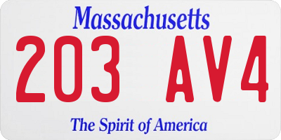 MA license plate 203AV4