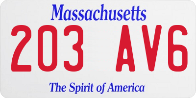 MA license plate 203AV6