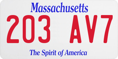 MA license plate 203AV7