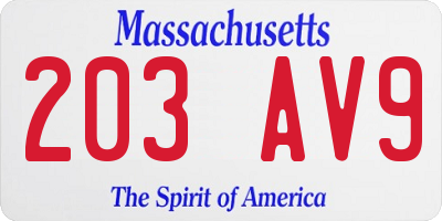 MA license plate 203AV9