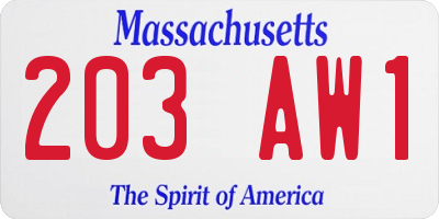 MA license plate 203AW1
