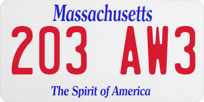 MA license plate 203AW3