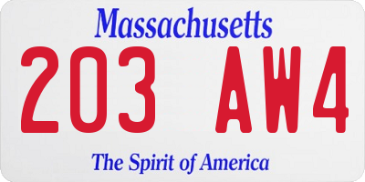 MA license plate 203AW4