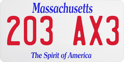 MA license plate 203AX3