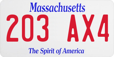 MA license plate 203AX4