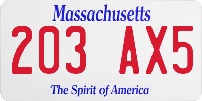 MA license plate 203AX5
