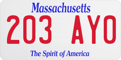 MA license plate 203AY0