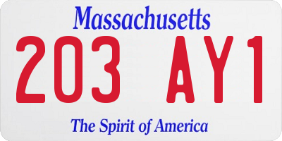 MA license plate 203AY1
