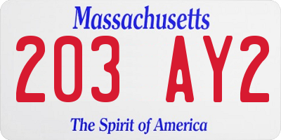 MA license plate 203AY2