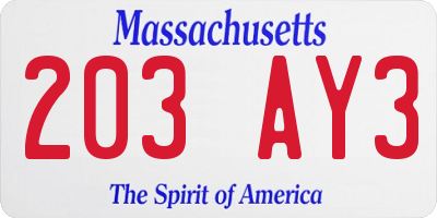 MA license plate 203AY3