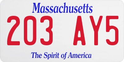MA license plate 203AY5