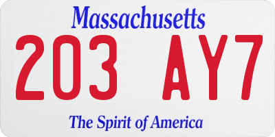MA license plate 203AY7