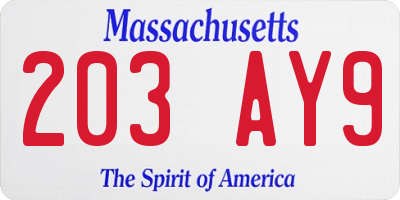 MA license plate 203AY9