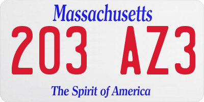 MA license plate 203AZ3