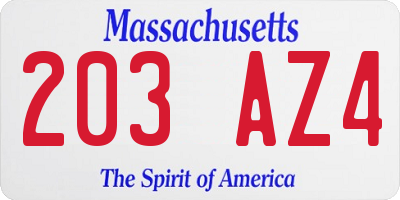 MA license plate 203AZ4