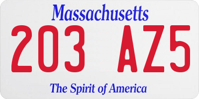 MA license plate 203AZ5