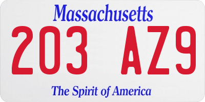 MA license plate 203AZ9