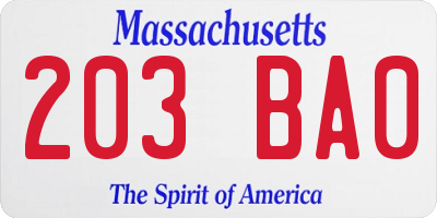 MA license plate 203BA0