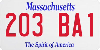 MA license plate 203BA1