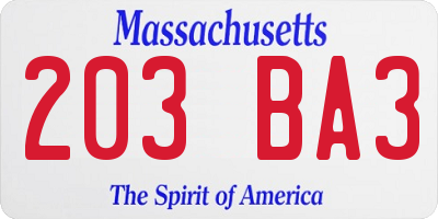 MA license plate 203BA3