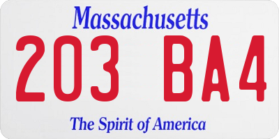 MA license plate 203BA4