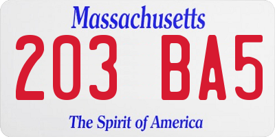MA license plate 203BA5