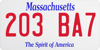 MA license plate 203BA7