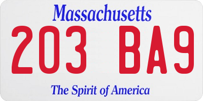 MA license plate 203BA9