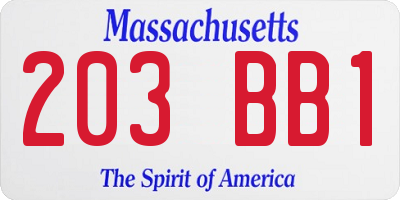 MA license plate 203BB1