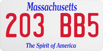 MA license plate 203BB5