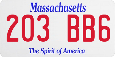 MA license plate 203BB6
