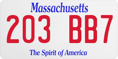 MA license plate 203BB7