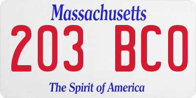 MA license plate 203BC0