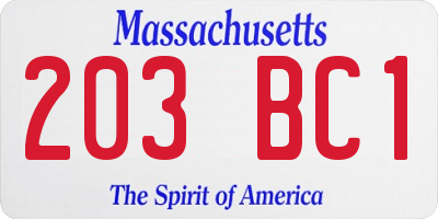 MA license plate 203BC1