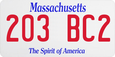 MA license plate 203BC2