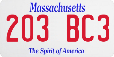 MA license plate 203BC3
