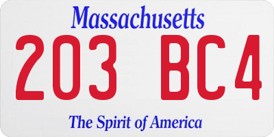 MA license plate 203BC4