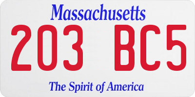 MA license plate 203BC5