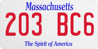 MA license plate 203BC6