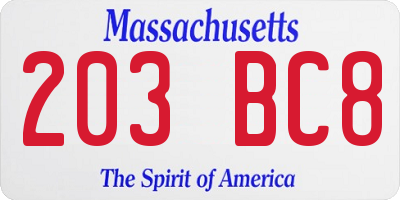 MA license plate 203BC8