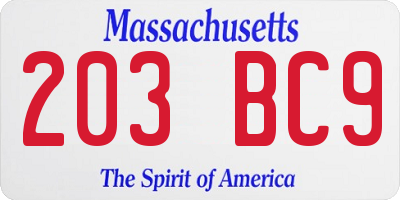 MA license plate 203BC9