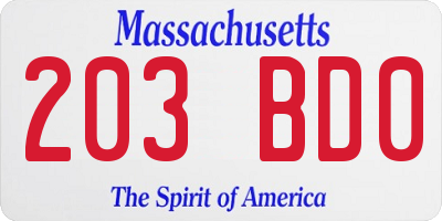 MA license plate 203BD0